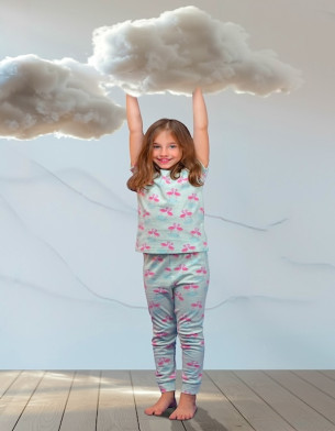 Pajama Set 2Y-7Y Organic Cotton O-neck Super Soft And Breathable Flamingo HY6001-5